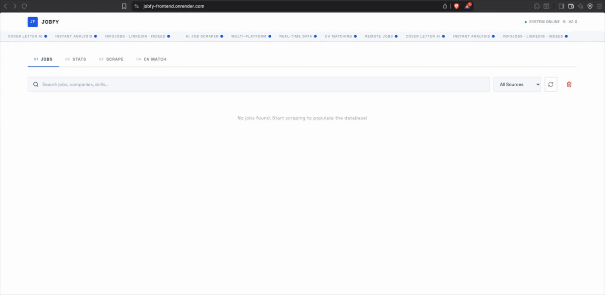 JobFy v2 job dashboard demo